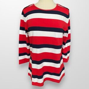 Chaps Size XL Top Shirt Red‎ White Blue 3/4 Sleeve 4th of July Shoulder Buttons